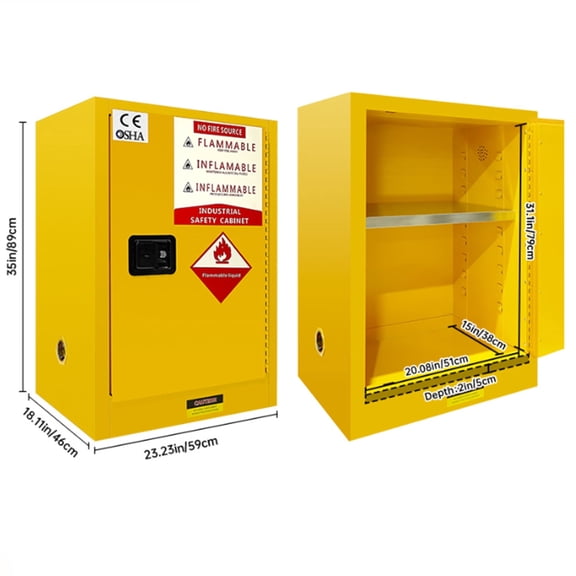 Flammable Storage Cabinet 18 Gallon, Yellow Adjustable Thickened Shelf 35x23x18.11 Inch Galvanized Steel, Fireproof Liquid Storage, Hazardous Storage Cabinets, Safety Cabinets for Laboratory Storage
