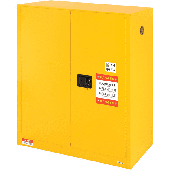 Flammable Storage Cabinet 34 Gal, Cold-Rolled Steel, Explosion Proof, Adjustable Shelf, 2 Doors, Industrial Use, Yellow