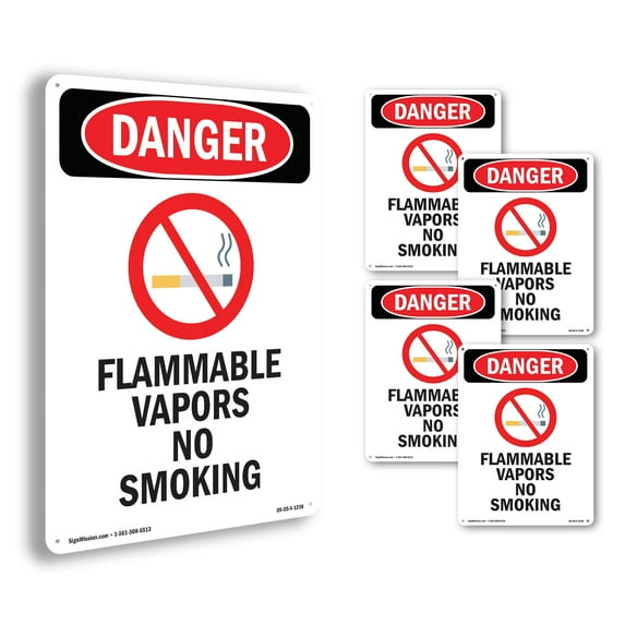 Flammable Vapors No Smoking OSHA Danger Rigid Plastic Sign 24 Inch x 18 Inch - 5 Pack