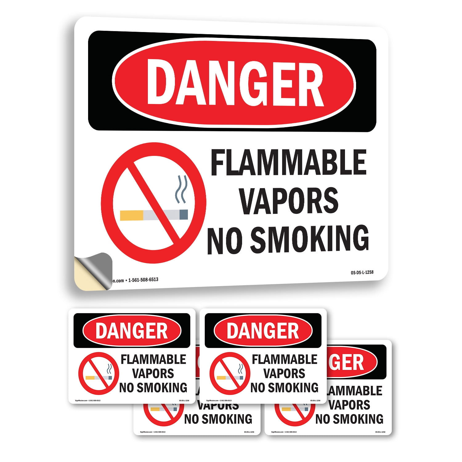 Flammable Vapors No Smoking OSHA Danger Vinyl Decal Label 10 Inch x 7 ...