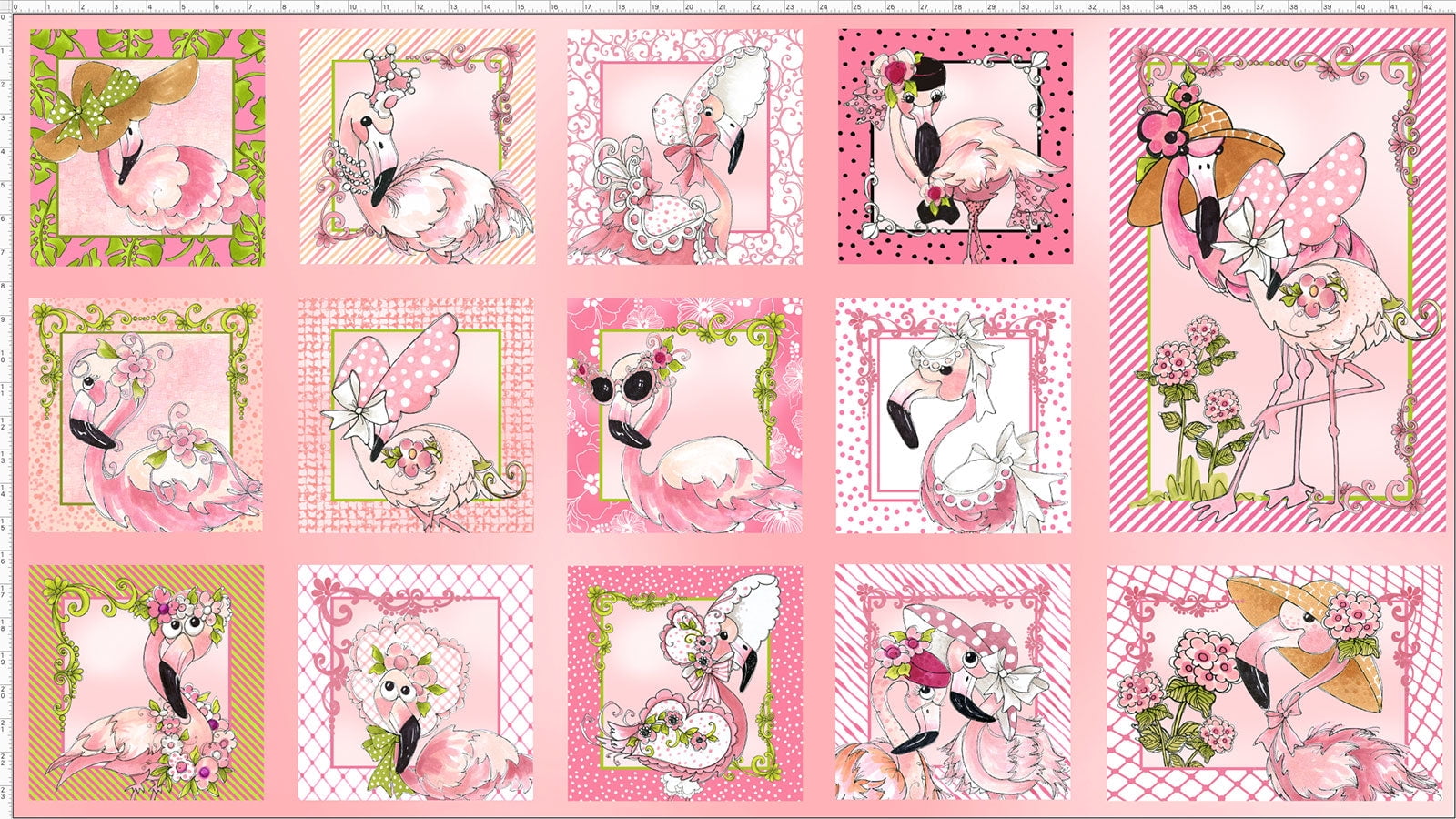 Flamingo Pink Quilted Cotton Fabric Panel for Crafts