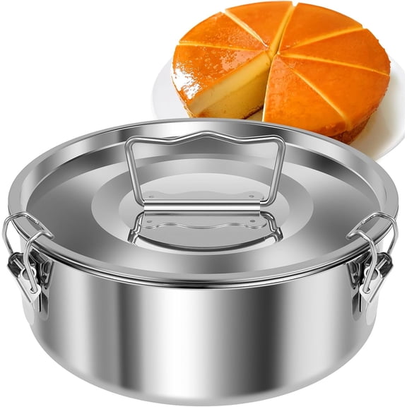 Flan Mold with Lid, Stainless Steel Flan Pan Mold with Handle, 1.5QT Large Capacity Flanera Flan Maker, Portable Round Cake Baking Flan Maker for Cheese Cake Chocolate Cupcake Pudding
