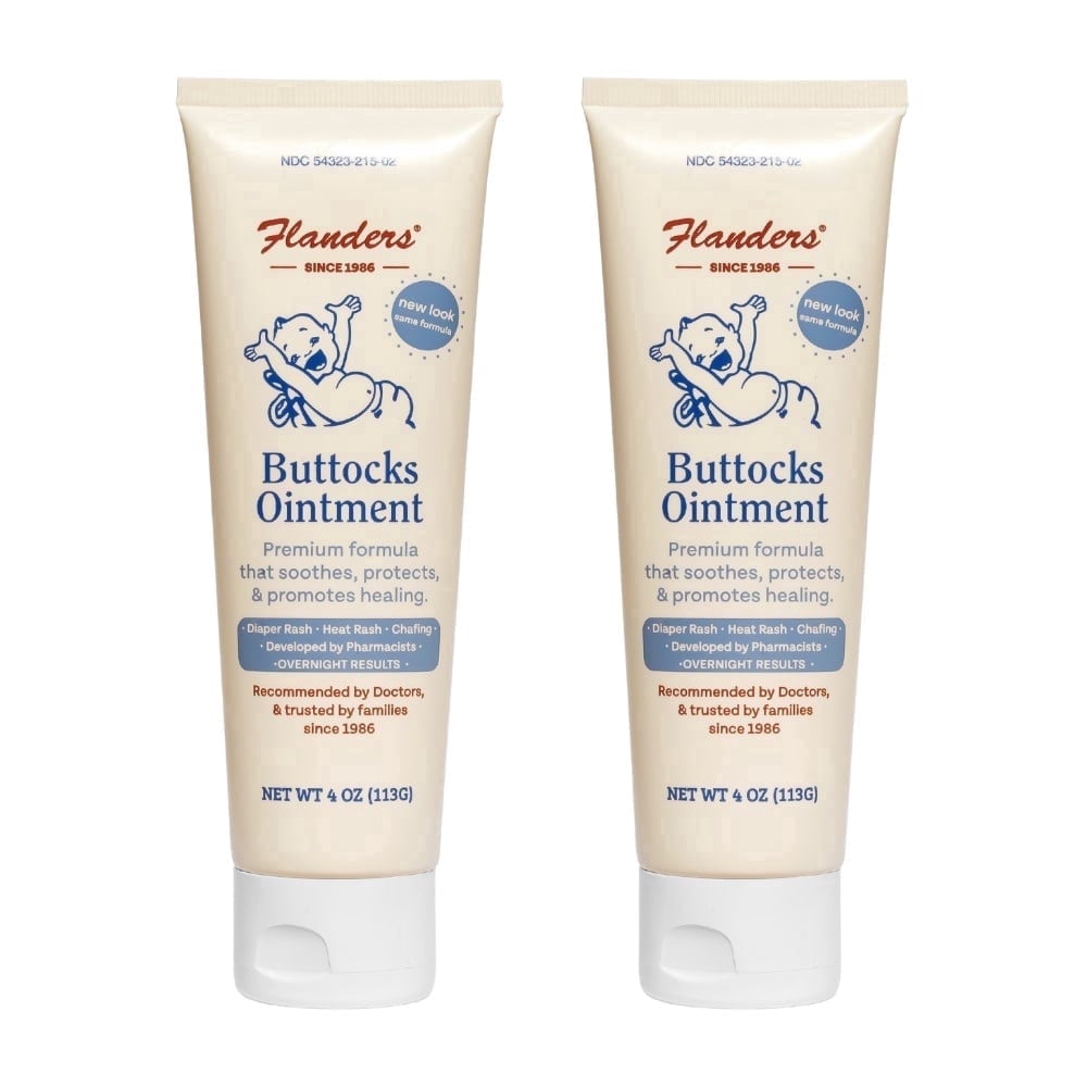 Flanders Buttocks Ointment Diaper Rash, Heat Rash and Chafing Ointment (2 Pack)