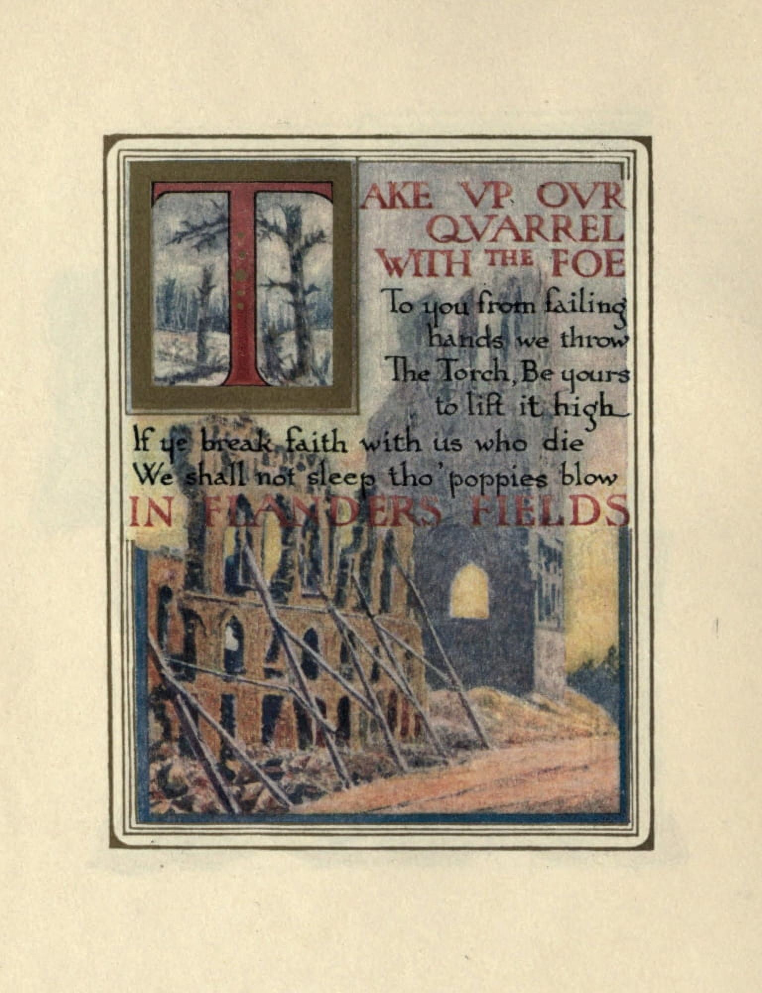 Flanders Fields 1921 Take up our quarrel Canvas Art - Ernest Clegg (18 x 24)