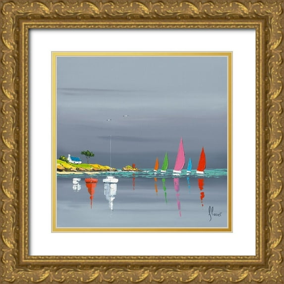 Flanet, Frederic 26x26 Gold Ornate Wood Framed with Double Matting Museum Art Print Titled - Ciel d orage