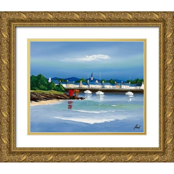 Flanet, Frederic 32x26 Gold Ornate Wood Framed with Double Matting Museum Art Print Titled - Port breton - Barques rouges