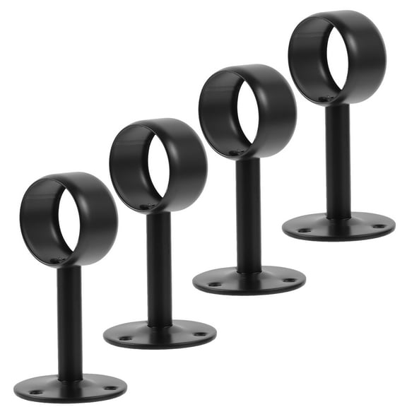 Flange Seat Shower Curtain Rod Ceiling Mount Drapery Bracket 4 Pcs Stainless Steel Black Hangers