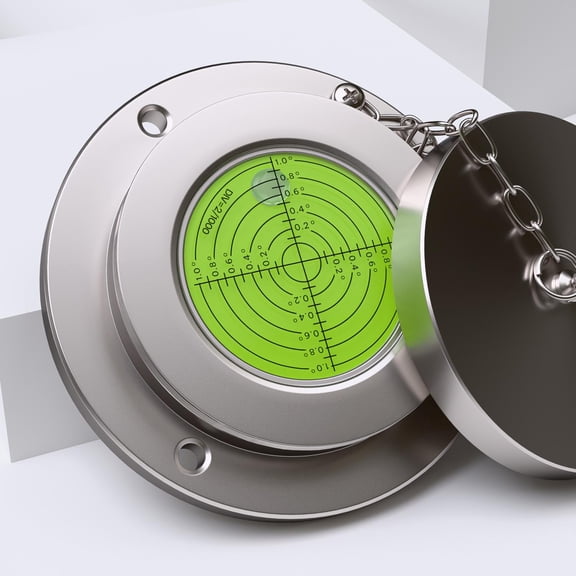 Flanged Metal Large Spirit Bubble Level, With Protective Cover, Surface Level, Indoor Use - Metal Housing, Bulls Eye, Green/Silver, 100mm