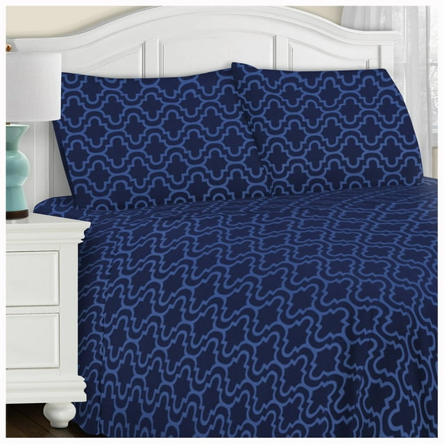 Flannel 100% Cotton All-Season Deep Pocket Solid Sheet Set Navy Blue / Full