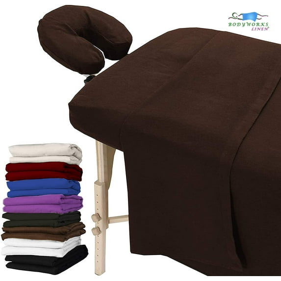 Flannel 100% Cotton Massage Table Sheets 3 Pieces Fitted Flat & Face Cover Set Chocolate Color
