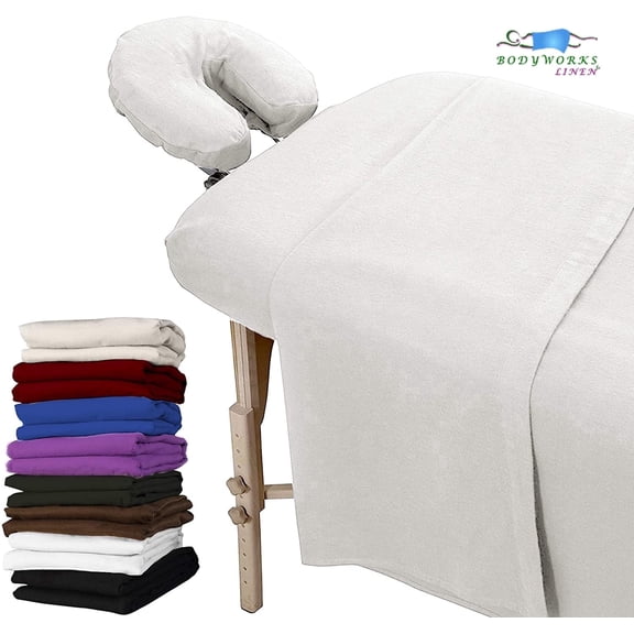 Flannel 100% Cotton Massage Table Sheets 3 Pieces Set Fitted Flat & Face Cover White Color