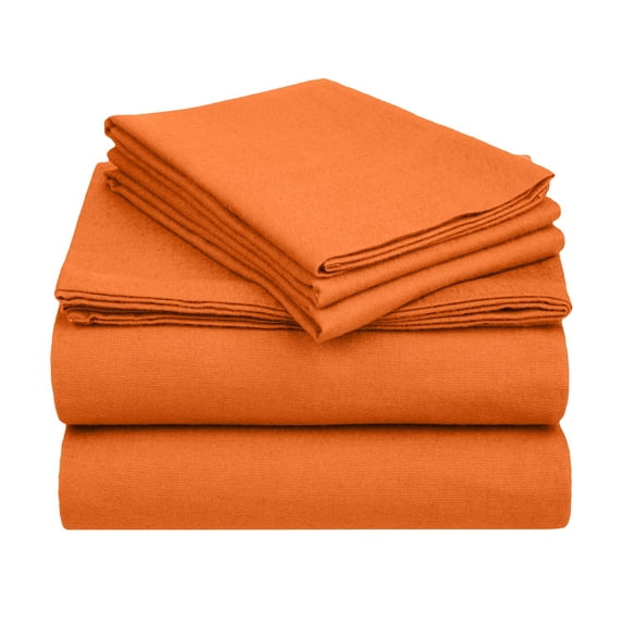 Flannel 100% Cotton Winter Favorite Deep Pocket Solid Sheet Set Pumpkin / Cal King