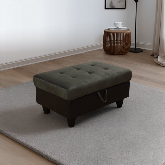 Flannel and PVC Storage Ottoman for Living Room