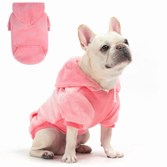 Flannel Basic Dog Hoodie - Warm Soft Dog Sweater with Pocket, Leash Hole, Perfect for Cold Weather, Winter, Fall - Pink