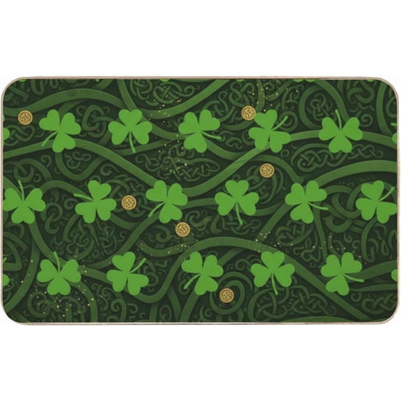 Flannel Bathroom Mat Quick Dry 24 × 16 Inch, St. Patricks Day Green Clovers No Slip Bath Rug Water Absorbing Mudroom Decor Western Bathroom Rugs Bath Mats for