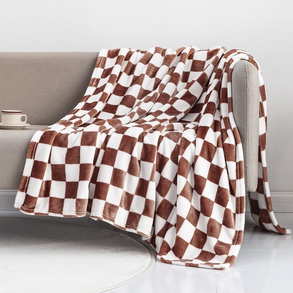 Flannel Blanket 100x70cm Copper Checkered Flannel Blanket Sofa Bed Cover Throw in Bronze Color(1Pcs) JASKFLY