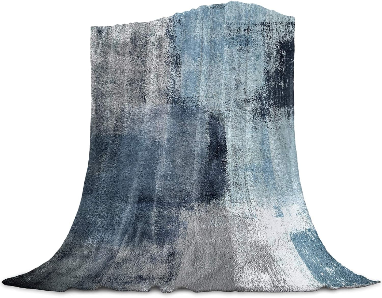 Flannel Blanket Abstract Paint Art Graffiti Lattice Super Soft Breathable Throw Blankets Blue and Gray Warm Cozy Bedspread Decorative for Home Sofa Couch Chair Living Bedroom All Seasons Use 60x80inch