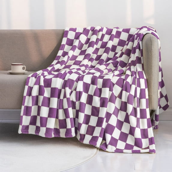 Flannel Blanket, Checkered Throw Blanket for Couch and Bed, Soft Polyester Fabric, 39.37 x 27.56 Inches, Black and White Pattern
