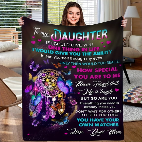 Flannel Blanket for Daughter - Soft, Cozy Throw with Inspirational Message, Dreamcatcher Design, All-Season Comfort, Perfect Gift from Mom, Cozy Home Blanket