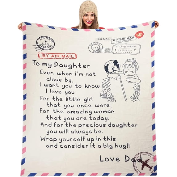 Flannel Blanket to Daughters, Birthday Blanket Gift, Air-conditioned Throw Blankets, Letter Printed Blanket to Daughter, Daughter's Blanket Gift, Letter Printed Flannel Quilts (Dad to Daughter)