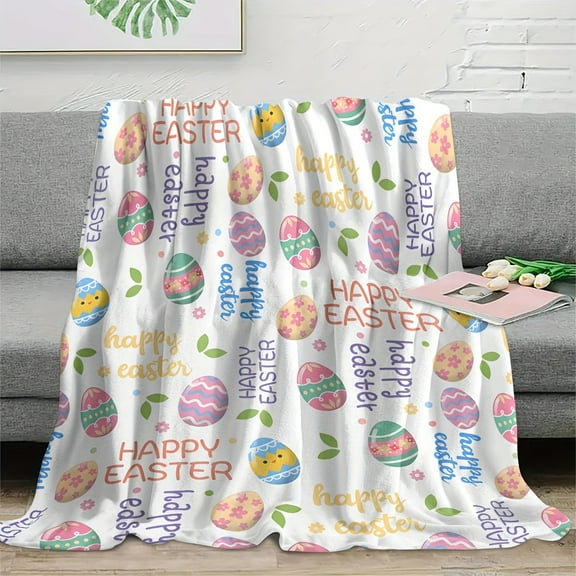 Flannel Blanket Easter Themed Flannel Fleece Blanket Machine Washable Digital Print Knitted Quilted Sofa Cover All Seasons Multipurpose Throw Ideal Gift for Boys & Girls