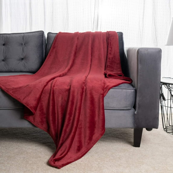 Flannel Blanket Fleece Throw King Size Burgundy Red All Season Lightweight Plush Cozy Super Soft Luxury Couch Sofa Bed