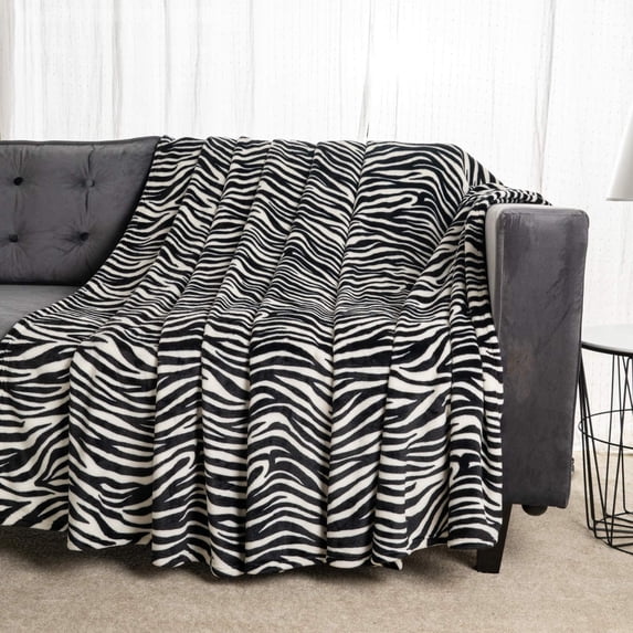 Flannel Blanket Fleece Throw Queen Size Black White Zebra Animal Print All Season Lightweight Plush Cozy Super Soft Luxury Couch Sofa Bed Blanket