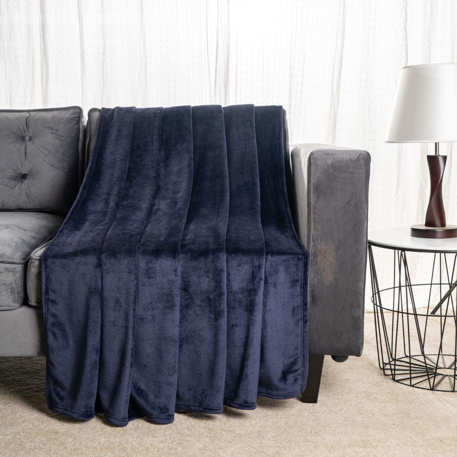 Flannel Blanket Fleece Throw Queen Size Navy Blue All Season Lightweight Plush Cozy Super Soft Luxury Couch Sofa Bed Blanket&nbsp;