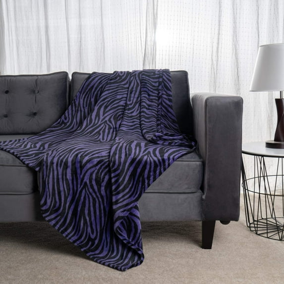 Flannel Blanket Fleece Throw Size Black Purple Zebra Animal Print All Season Lightweight Plush Cozy Super Soft Luxury Couch Sofa Bed Blanket