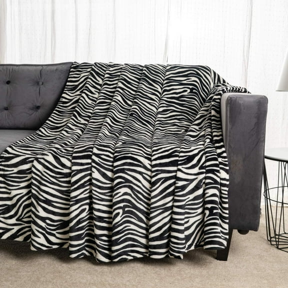 Flannel Blanket Fleece Throw Size Black White Zebra Animal Print All Season Lightweight Plush Cozy Super Soft Luxury Couch Sofa Bed Blanket