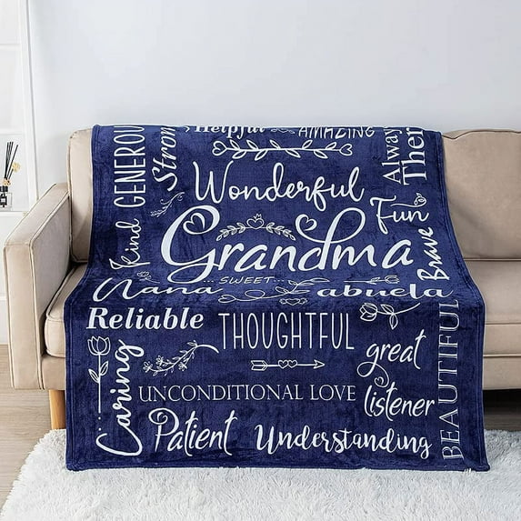 Flannel Blanket for Grandma - Navy Blue Throw Blankets - Personalised Gifts for Grandma - Machine Washable Super Soft, Cosy Grandma Blanket | Birthday Gifts for Grandma | Grandmother Gift