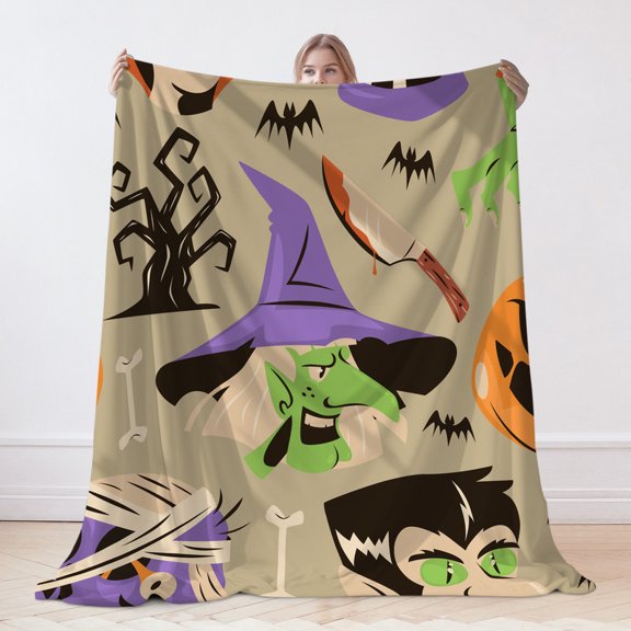 Flannel Blanket, Halloween Witch Blanket, Machine Washable Soft Warm Blanket, Office Living Room Sofa Air Conditioner Blanket, Halloween Gift