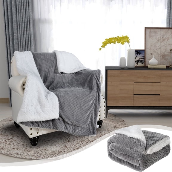 Flannel Blanket | Lamb Wool Velvet Throw | Double Thickened Pineapple Checked Design, Soft Cozy Polyester, Warm Winter Comfort, Blue Gray White, 120x150cm