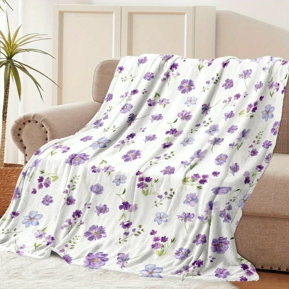 Flannel Blanket, Purple Flower Fleece  Ultra Soft Comfortable Gift Blanket Suitable for Sofa Bed Camping Travel Cinema Office