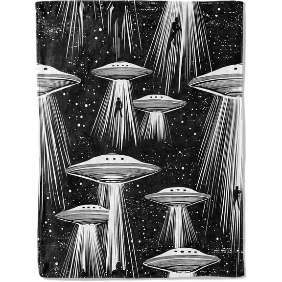 Flannel Blanket Retro SciFi Design with BeamUp Scenes and Spaceships Throw UltraSoft Cozy Gifts Blankets for Kids Adults Alien Lovers, SpaceThemed Room Modern Decor 50×60in