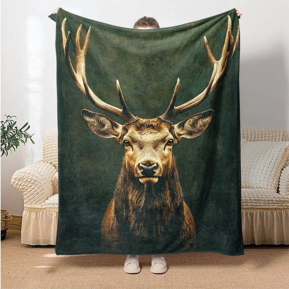 A Flannel Blanket with a Stag Image, Suitable for Air-Conditioned Rooms as Bed Cover or Sofa Throw, Ideal for Travel and Camping Carry, Perfect in the Living Room Decor.