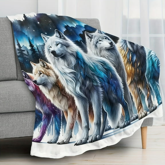 Flannel Blanket With Wolf Pack Pattern On A Moonlit Night Warm Soft Lightweight Suitable For Use On Sofas Travel Camping Living Rooms Offices Sofas Chairs And Beds All Year Round!