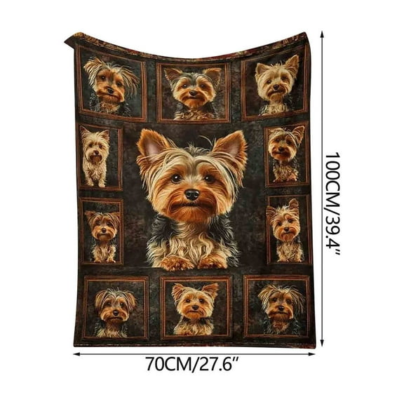 Flannel Blanket Yorkshire Terrier Design Soft Cozy Throw Blanket for Home Decor Travel Picnic Camping Warm Blanket Gift for Dog Lovers Washable Material