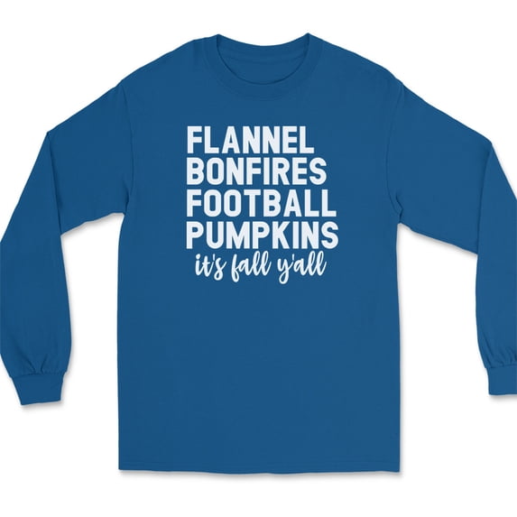 Flannel Bonfires Football Pumpkins Long Sleeve T-Shirt Thanksgiving Fall Gift - Royal Blue, L