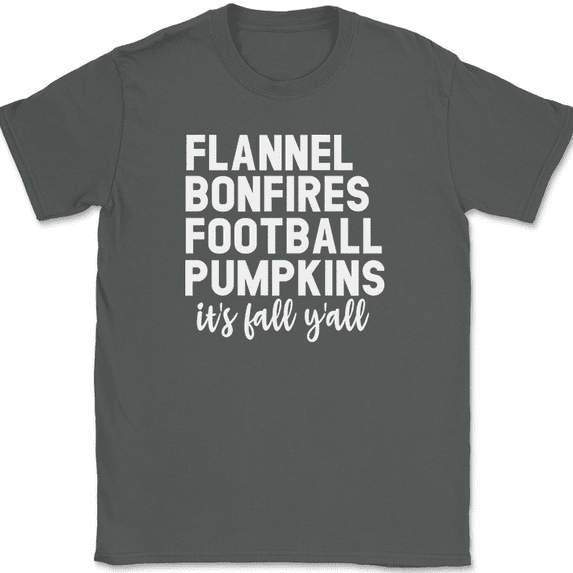 Flannel Bonfires Football Pumpkins T-Shirt Funny Thanksgiving Text Tee - Charcoal, S