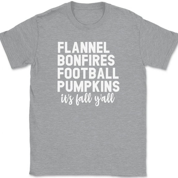 Flannel Bonfires Football Pumpkins T-Shirt Funny Thanksgiving Text Tee - Heather Grey, 5XL