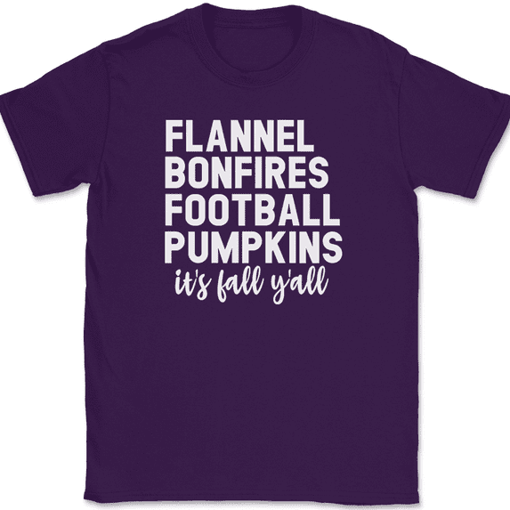 Flannel Bonfires Football Pumpkins T-Shirt Funny Thanksgiving Text Tee - Purple, 3XL