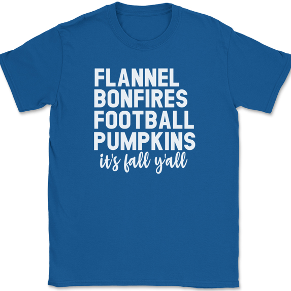 Flannel Bonfires Football Pumpkins T-Shirt Funny Thanksgiving Text Tee - Royal Blue, XL