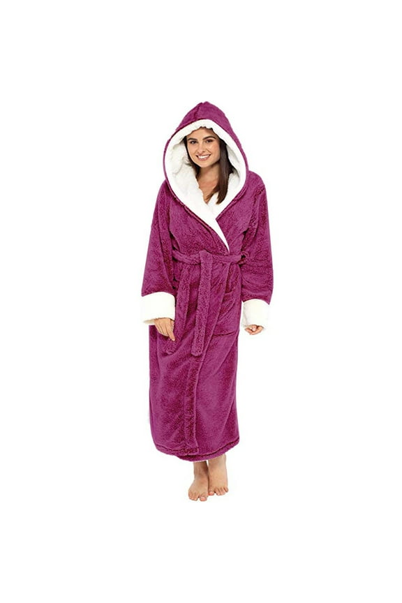 Women's Christmas Sleepwear, Pink Winter Warm Christmas Pajamas, Women Winter Plush Lengthened Shawl Bathrobe Home Clothes Long Sleeved Robe Coat, 3XL