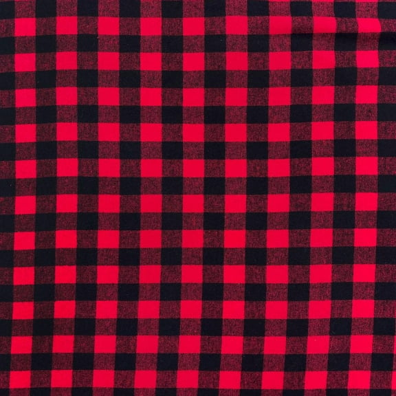Flannel Brushed Cotton 1 Inch Gingham Check Plaid Yarn Dyed Hypoallergenic Fabric By The Yard For Sewing Apparel, Accessories, & Décor - Red / Black (1 Yard)