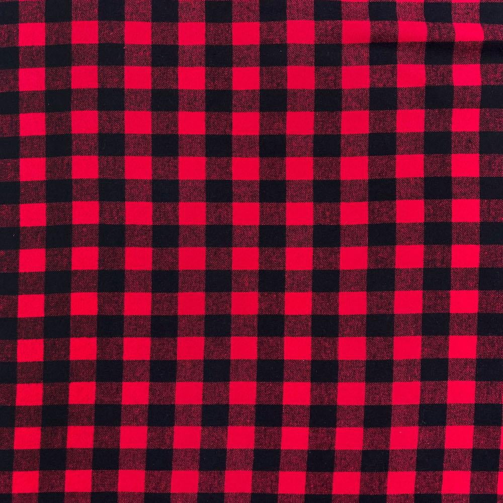 Flannel Brushed Cotton 1 Inch Gingham Check Plaid Yarn Dyed Hypoallergenic Fabric By The Yard For Sewing Apparel, Accessories, & Décor - Red / Black (10 Yards)
