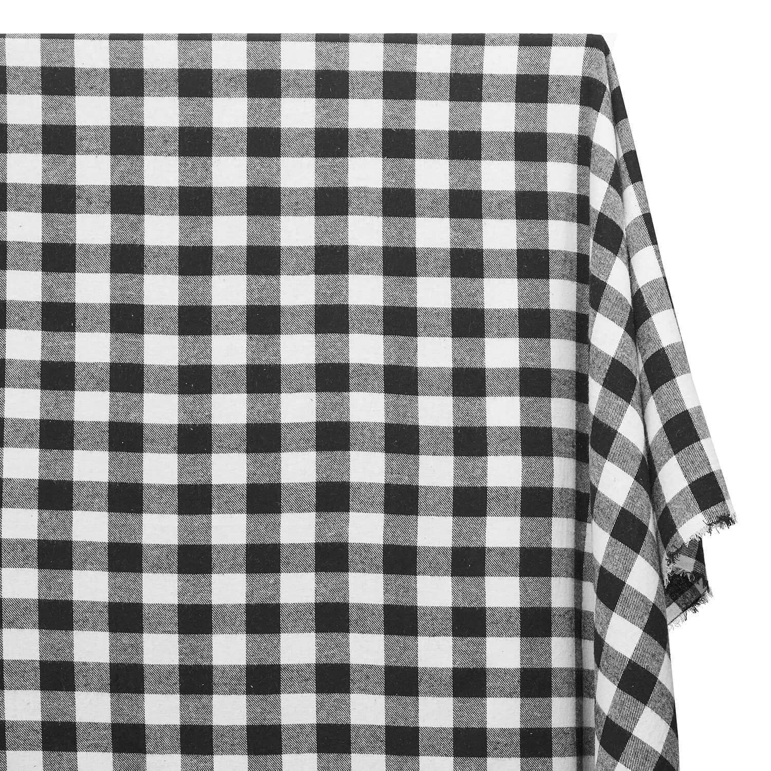 Flannel Brushed Cotton 1 Inch Gingham Check Plaid Yarn Dyed Hypoallergenic Fabric By The Yard For Sewing Apparel, Accessories, & Décor - White / Black (10 Yards)