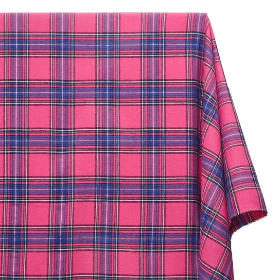 Flannel Brushed Hypoallergenic Cotton Metallic Tartan Plaid Geometric #13 Yarn Dyed Fabric By The Yard To Sew Apparel, Accessories, & Décor - Hot Pink / Royal Blue (1 Yard)