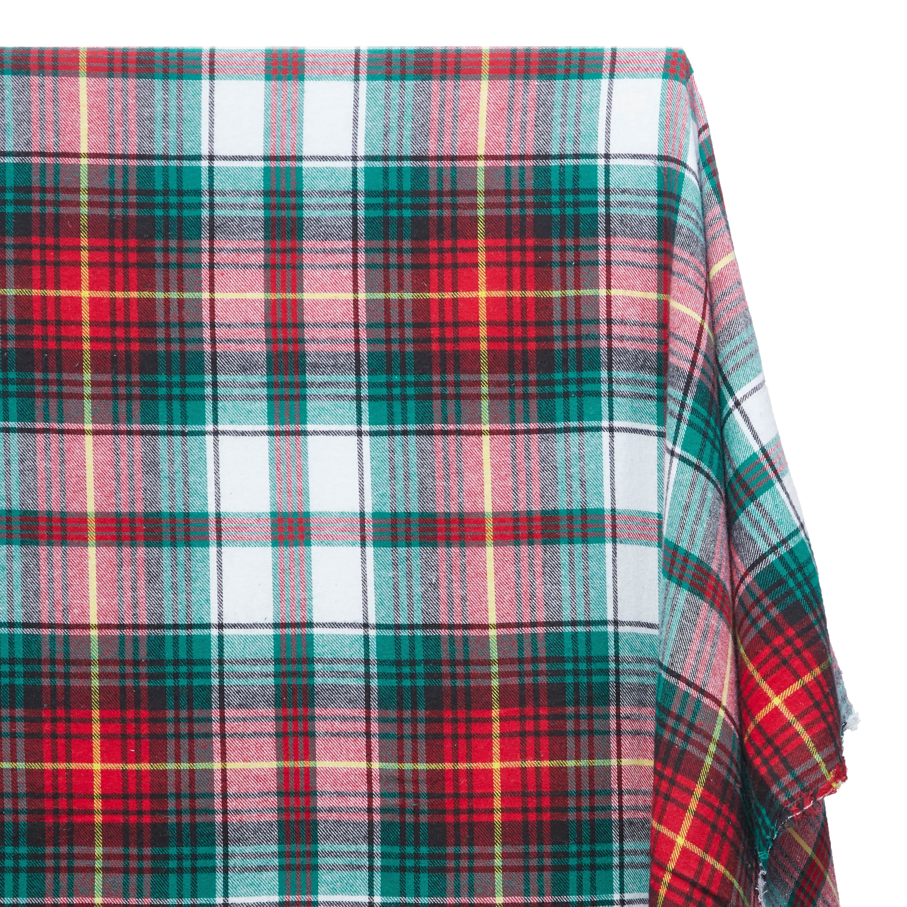 Flannel Brushed Hypoallergenic Cotton Tartan Plaid Geometric #14 Yarn Dyed Fabric By The Yard To Sew Apparel, Accessories, & Décor - Red / White / Teal (10 Yards)