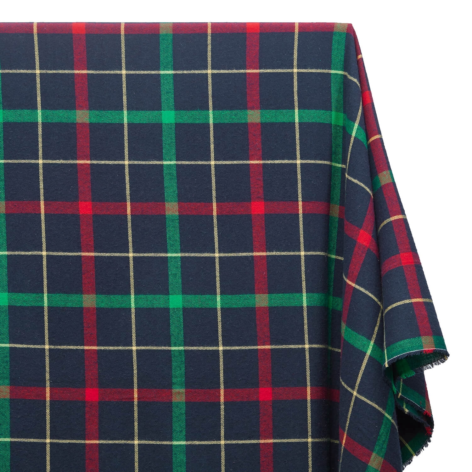 Flannel Brushed Hypoallergenic Cotton Tartan Plaid Geometric #15 Yarn Dyed Fabric By The Yard To Sew Apparel, Accessories, & Décor - Navy Blue / Kelly Green / Red (10 Yards)